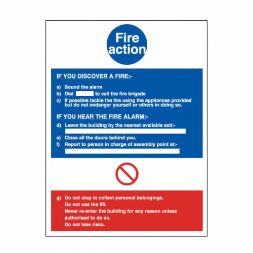 FAS SIGN Fire Action Sign Photoluminescent Rigid Plastic - Click Image to Close